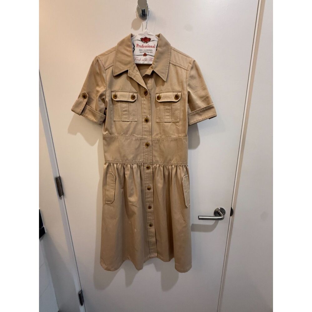 Tory Burch Tan Khaki Safari Utility Shirt Dress Size 2 - Picture 2 of 12